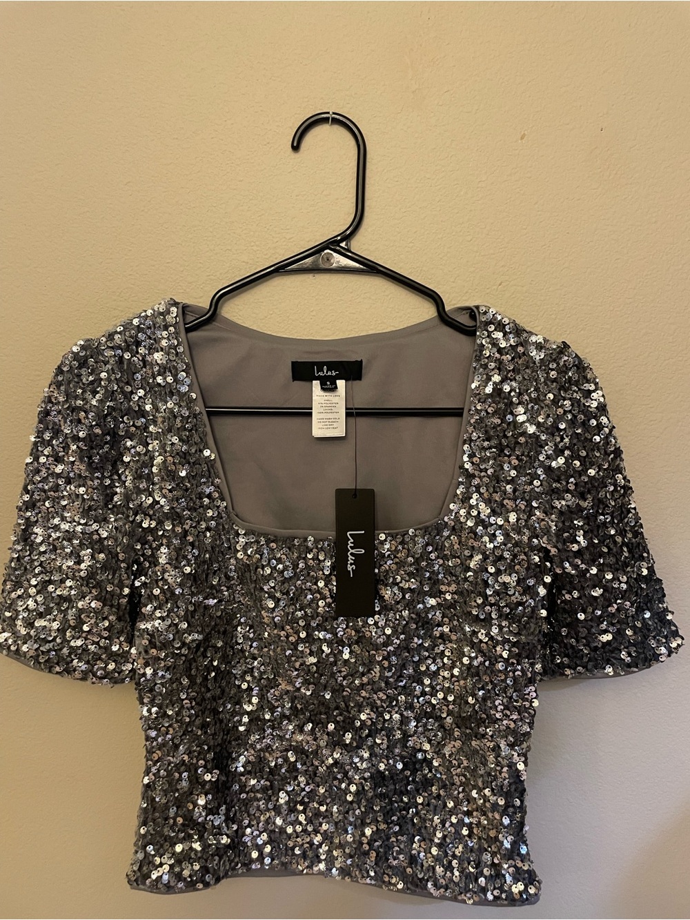 Lulus Silver Sequin Scoop-Neck Crop Top